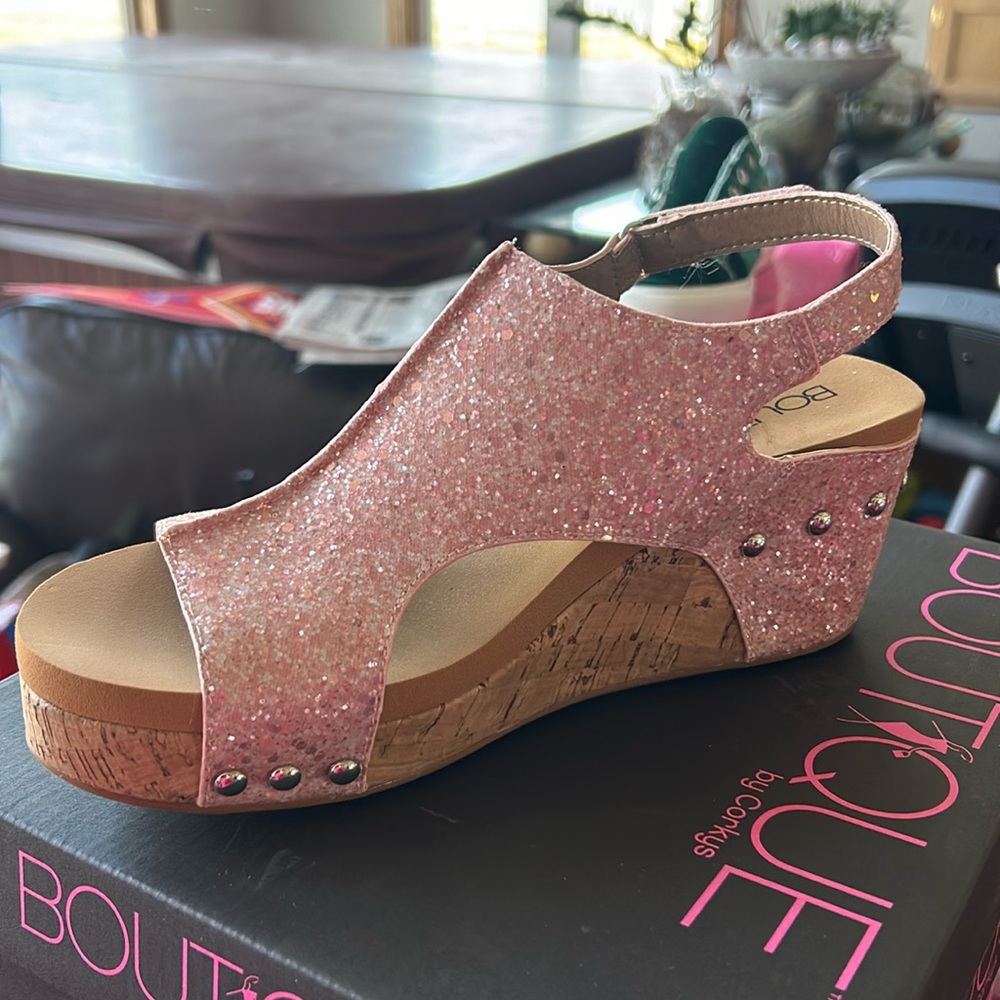 Corky’s light Pink Glitter wedge Shoe/Sandal